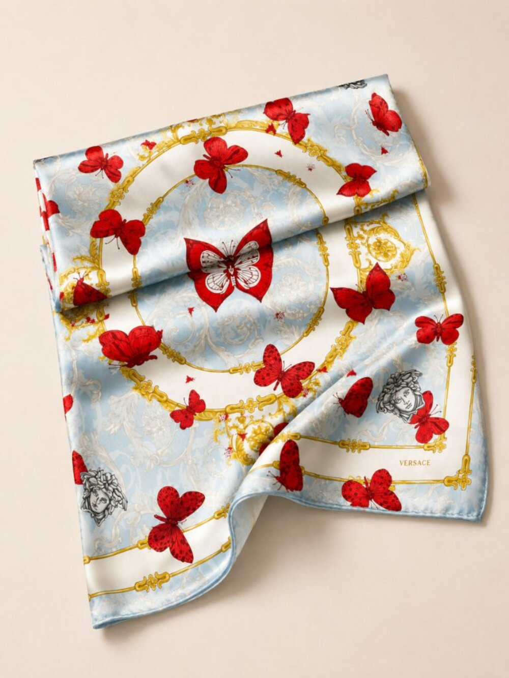 Versace Barocco Butterfly Silk Twill Scarf Foulard 1001601 NWT Box